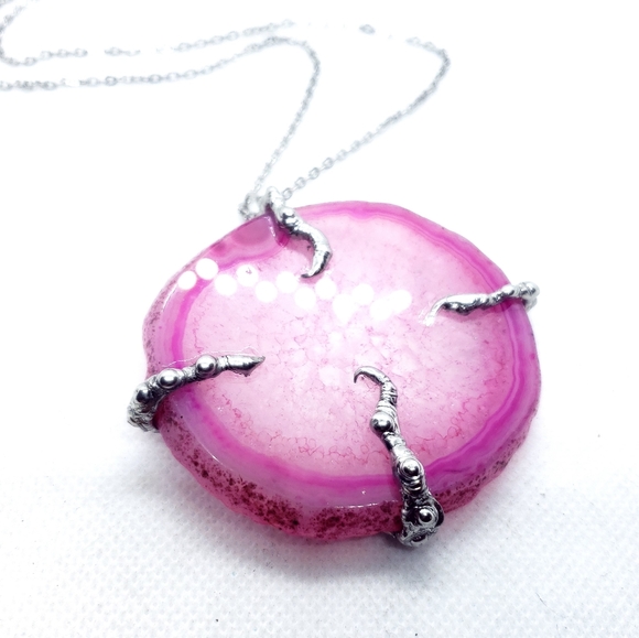 Pink tentacle agate crystal necklace handmade - Picture 4 of 16